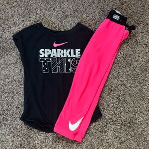 Nike Black Tee and Vibrant Pink Leggings
